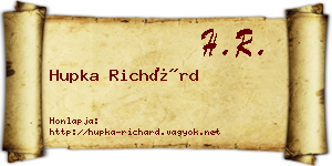 Hupka Richárd névjegykártya