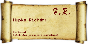 Hupka Richárd névjegykártya